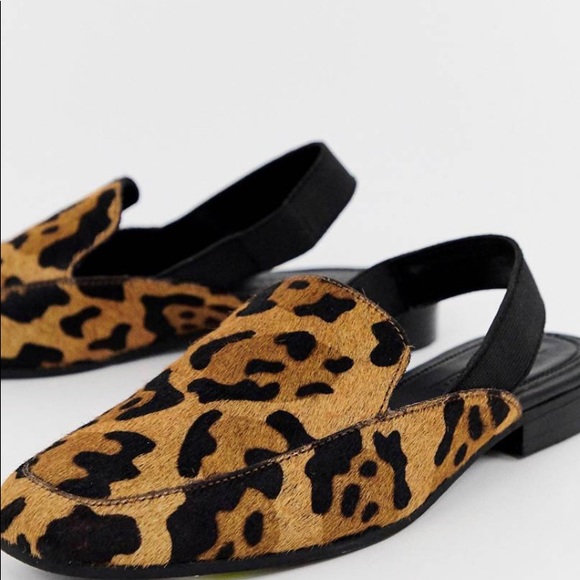 ASOS DESIGN Move Over leather slingback loafers in leopard print - Picture 3 of 9